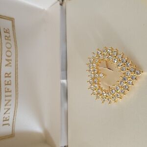 Jennifer Moore Gold Heart Genuine Crystal Pin, presented in a gift box